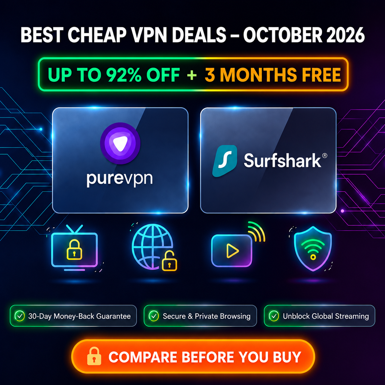 Best Cheap VPN Deals October 2026 with up to 92% off and 3 months free